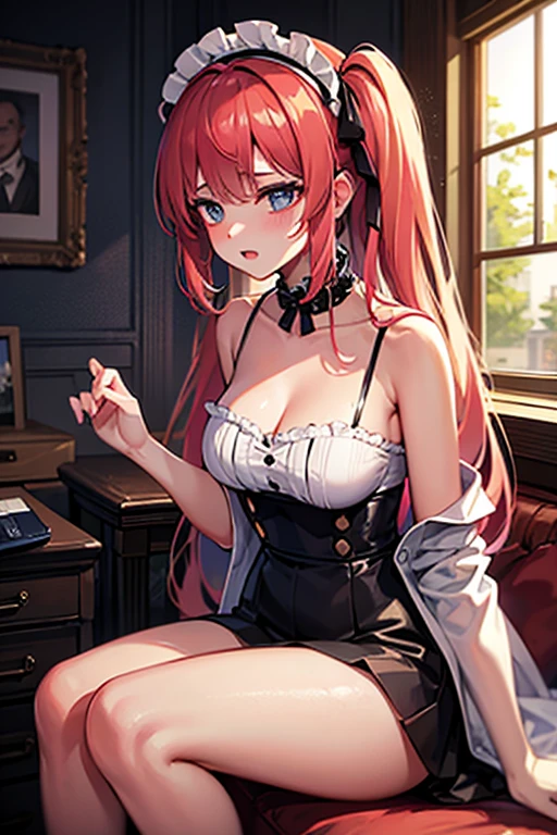 ((masterpiece, best quality)),8k,indoor ,1Yae miko,mouth_hold,(white shirt:1.2) ,looking at viewer,slim waist,red bra,