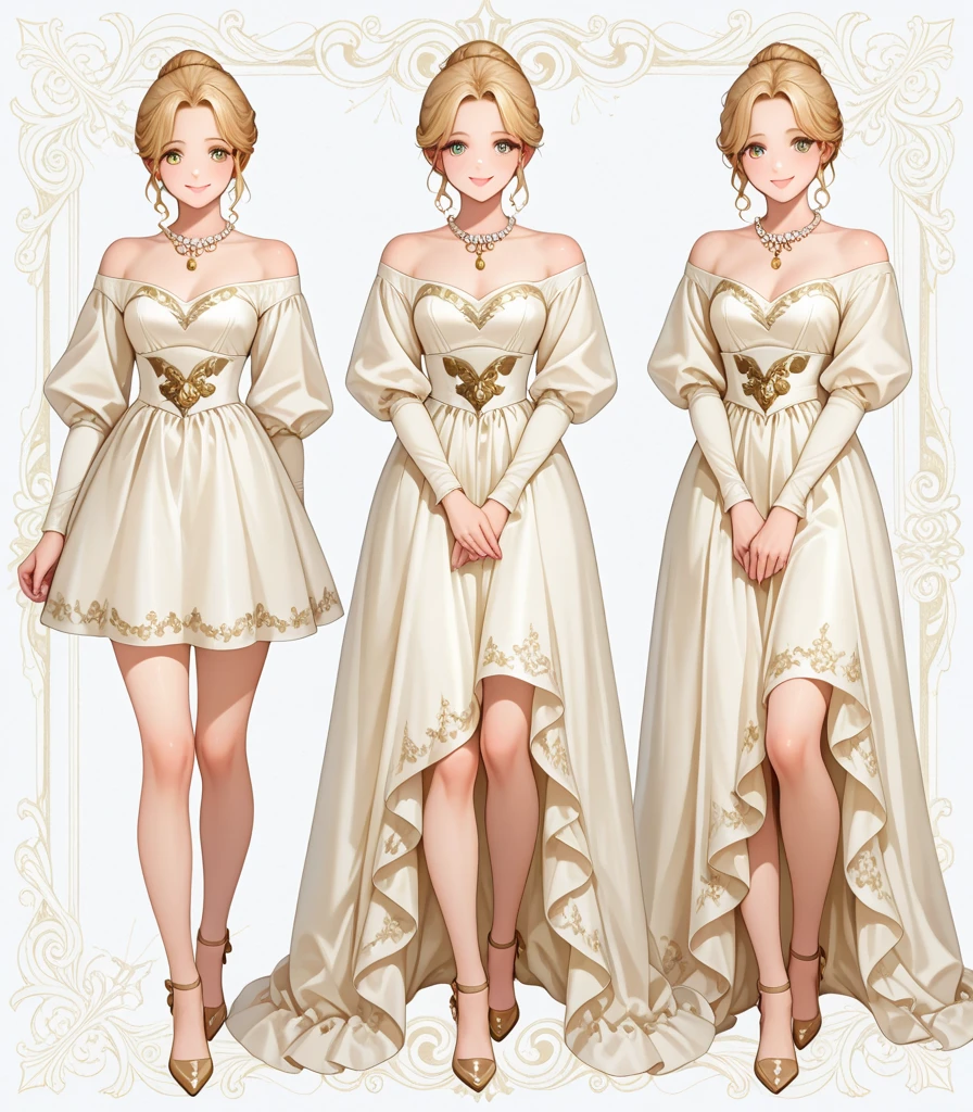 Clean and defined gowns, super colorful, haute couture style in vintage anime of the 90s with surrealist style of Akira, detailed lines in anime art style, excellent lighting and shadows to highlight the details of the outfit.