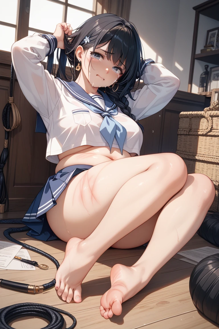 (Unity 8K Wall Pace),(highest quality),(High resolution),(Super detailed),(Perfect Anatomy),(1 male、1 female),Vagina Penis,Japanese,(Detained),mature,housewife,,Black Hair,frenchtwist,Small breasts,Woman on top,(school uniform),Sex with a man,hands tied above the head,tightly bound udder,open your mouth and scream,orgasm,Pubic hair remains,Pubic hair is a lot,room,ordinary,Sweaty skin,pussy juice,