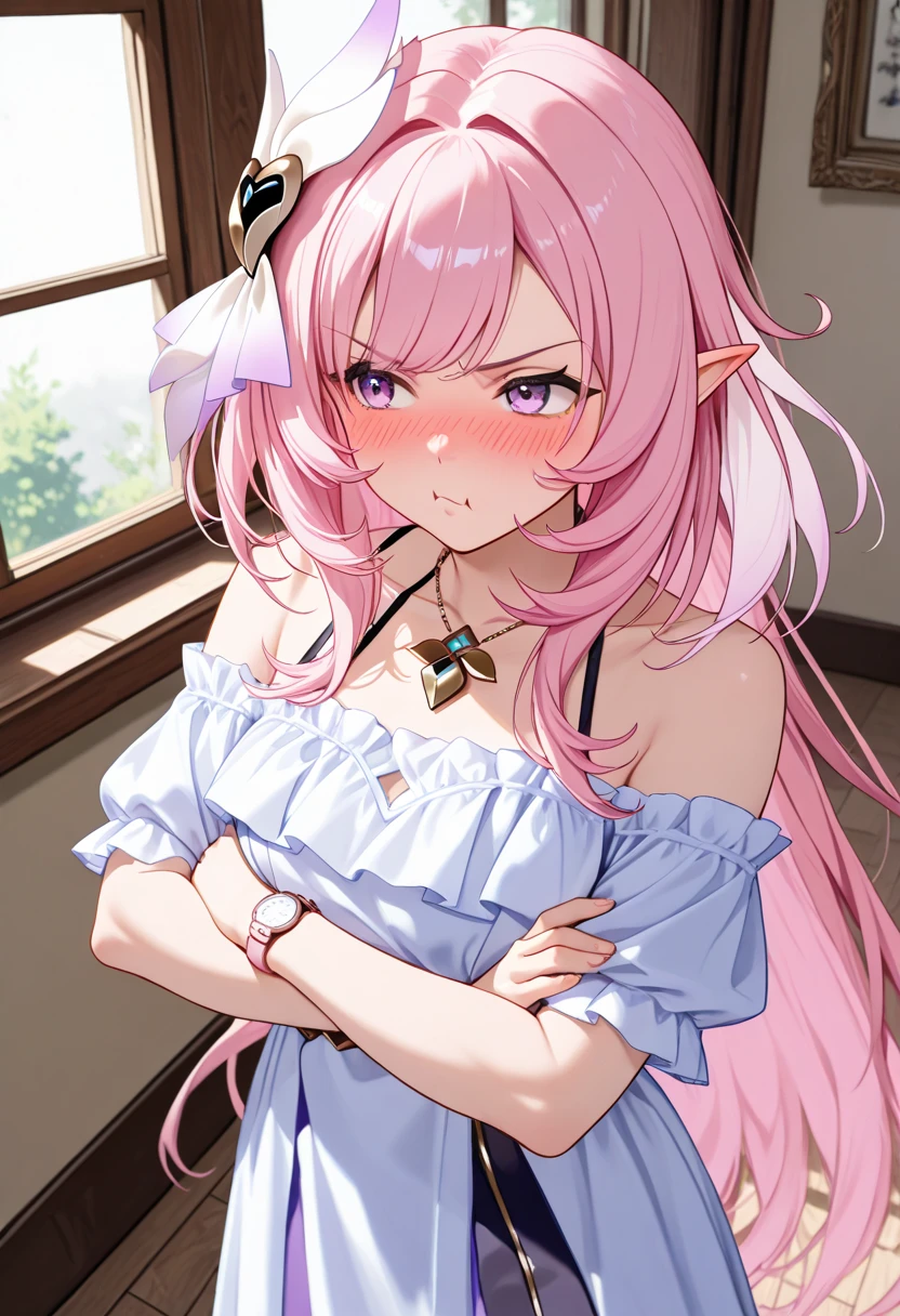 elysia (summer miss elf) (honkai impact),slit pupils,pink pupils,elysia (honkai impact),elf,pointy ears,pink hair,long hair,swimsuit,blue eyes,breasts,cleavage,bangs,smile,bikini,white bikini,jacket,see-through,large breasts,hairband. ponytail,<lora:elysia_1024_Lion_dim128_kohyaLoRA_fp32_1e-1noise_token2_24-3-2023:1>,<lora:add_detail:0.75>,, masterpiece, best quality, extremely detailed eyes.
