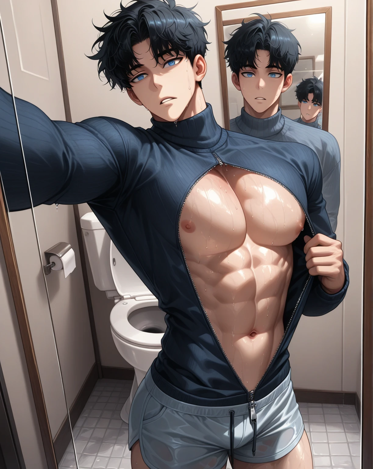 A buff abs boy with underwear kissing