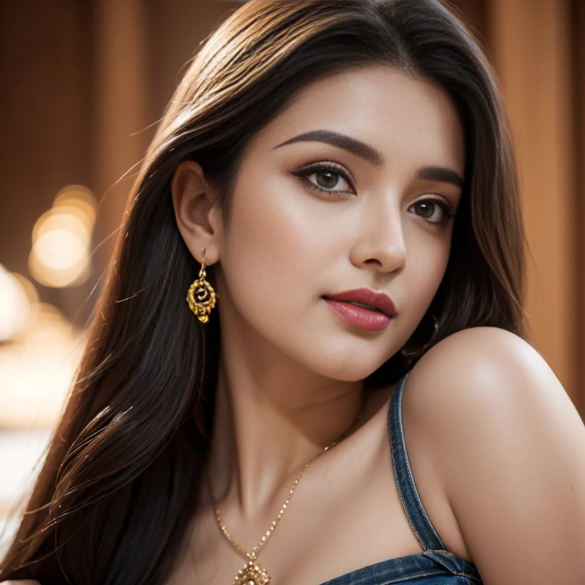 (best quality,4k,8k,highres,masterpiece:1.2),ultra-detailed,(realistic,photorealistic,photo-realistic:1.37),beautiful detailed eyes,beautiful detailed lips,extremely detailed eyes and face,longeyelashes,1girl,desi girl,perfect face,dark long hair, nude,no clothes,looking towards the camera,portrait,,vibrant colors,soft lighting,upper body shot,lusty smile,
