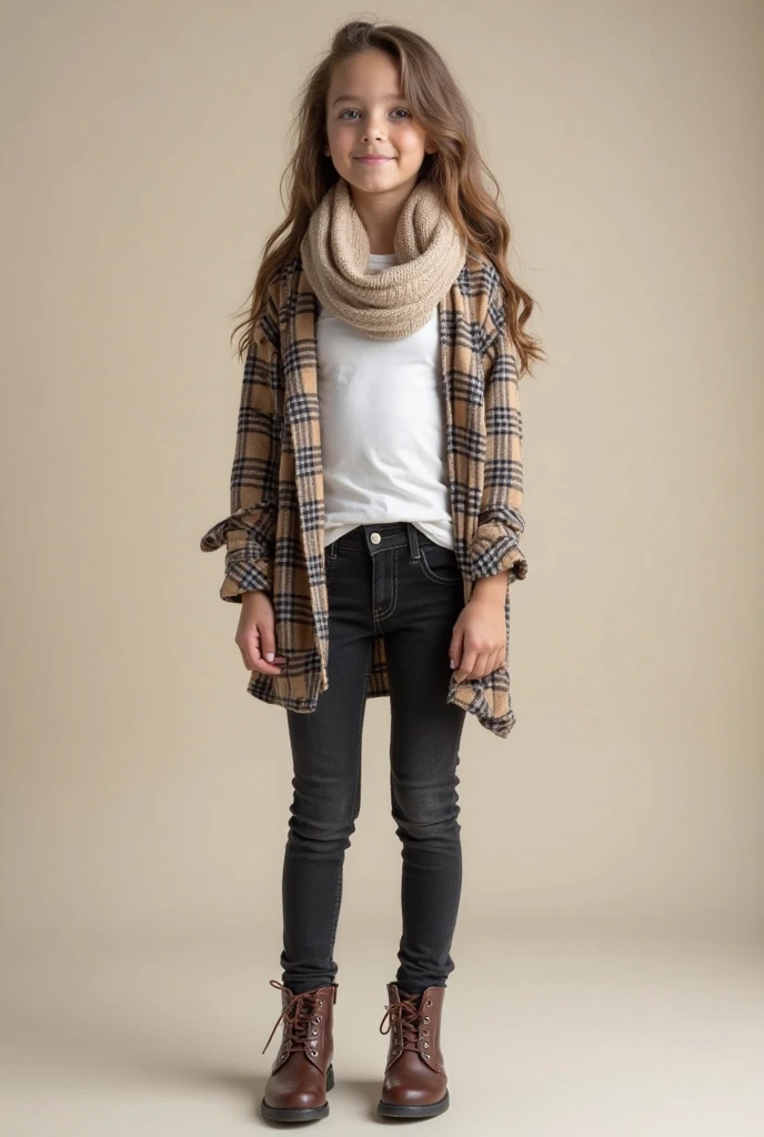 A 10-year-old girl wearing high-heeled leather boots