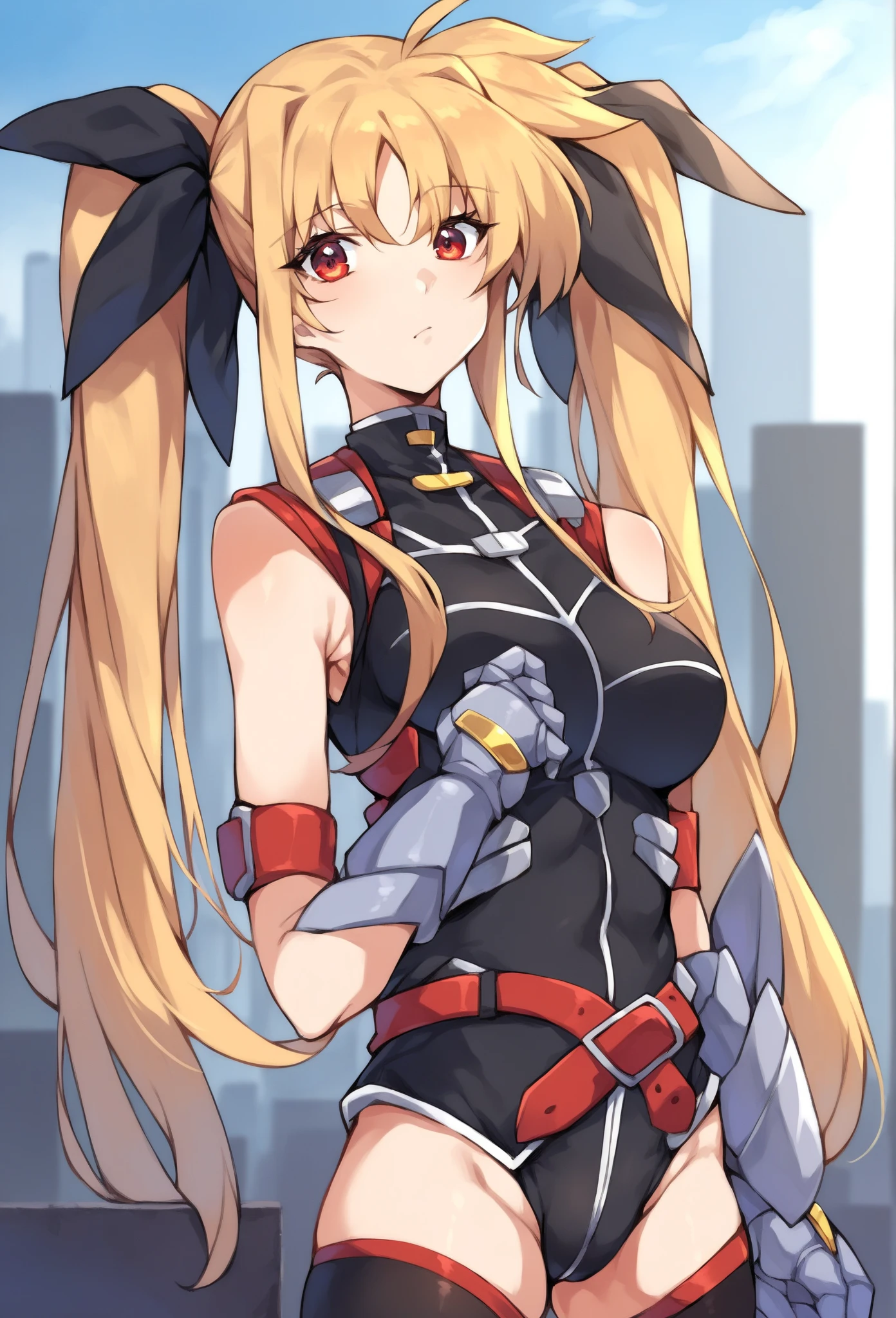 whole body,Standing posture, (alone,Beautifully arranged hair,,Blonde,ponytail,) (One girl, Small breasts,Lori,Red eyes), (beautifully drawn face:1.2) (Prison uniform,Sci-Fi Suit) A determined smile,Cool pose,(White background)