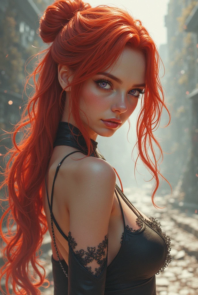 Create an image of the most stunningly gorgeous perfect sexy hrgiger girl, Stunningly gorgeous perfect face, long flowing crimson red hair, the most sexualy attractive seductive stunning body, perfect skin, sexualy alluring facial expression, 