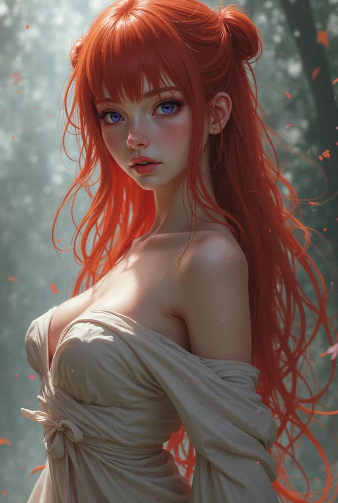 Beautiful Young Woman covered with tree branches , bright orange white glowing heart visible from human, Night time , colorful, photography hyperdetailed cinematic lighting hdr, softbox lighting, extreme detail --auto --s2