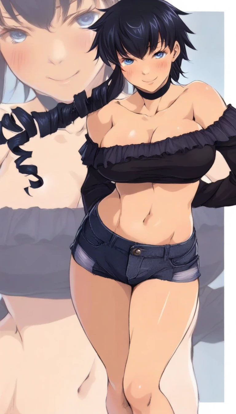 One Man,penis,Slender and sexy woman,Cum in mouth,deep throat ,Black thigh-high socks,Jeans Shorts,Penis in mouth,Penis in the back of my throat,ponytail