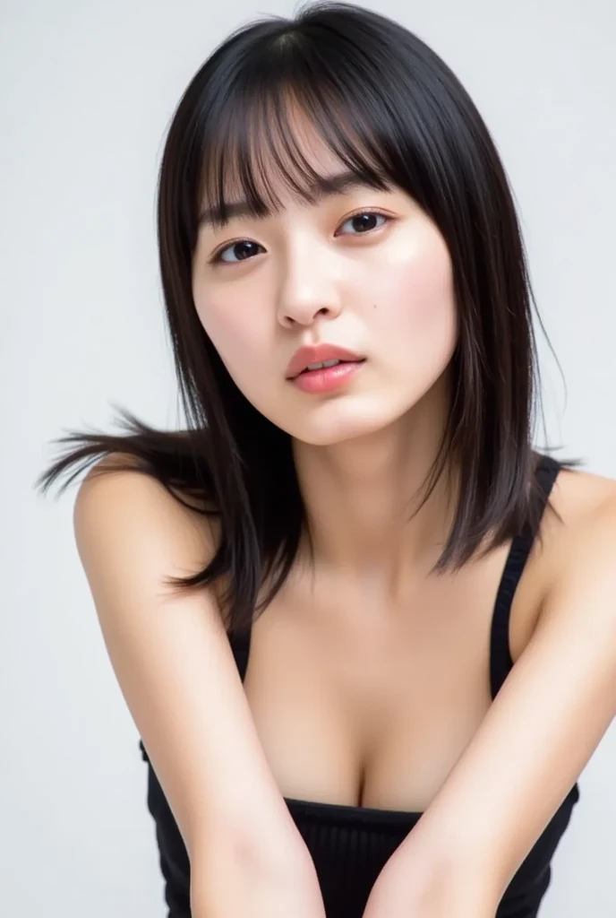 8k,Highest quality, masterpiece, Ultra-high resolution, (Realistic:1.4), RAW Photos, (Real skin texture:1.3), (Film Grain:1.3), (Selfie angle),One girl,Beautiful and detailed eyes and face,masterpiece, Highest quality,close,Upper Body,Completely naked,Mouth half open,D Cup,chest