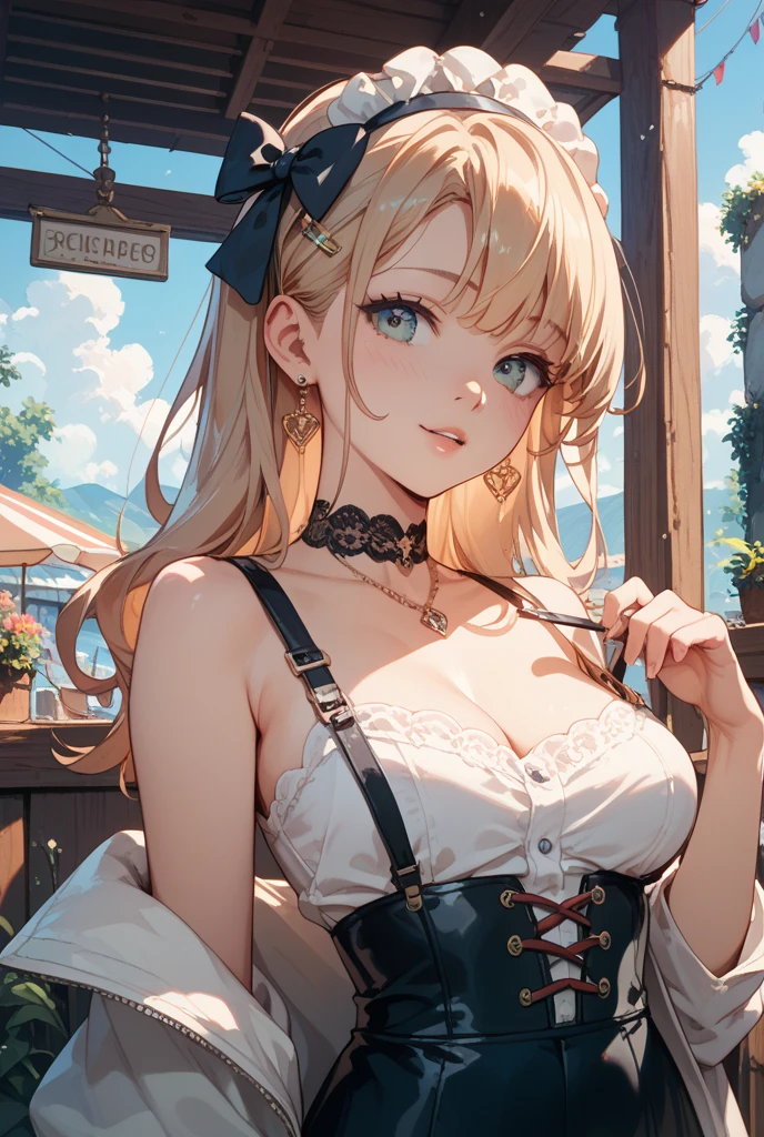 (masterpiece, best quality),best quality, (ultra-detailed), (3heads:1.4), 1girl, (kirasame marisa:1.3), masterpiece, best quality, black top, crop top, ((stomach)), midriff, ((groin)), black skirt, normal ears, shackles, blonde hair, very long hair, wavy hair, sidelocks, yellow eyes, parted lips, single horn, sweat, cute, toned belly, hand on own chest, eyelashes, (24 year old woman:1.3), (masterpiece:1.4), (best quality:1.4), (beautiful detailed, extremely detailed CG, extremely delicate and beautiful, depth of field, (finely detailed face), (perfect details:1.1), (mature female:1.3), wide pelvis, slender, large veiny breast, 8k resolution, high quality, high definition, extremely detailed, masterpiece, best quality, blonde hair, long hair, alluring presence, single braid, braid, short skirt, close up, big tits, young,