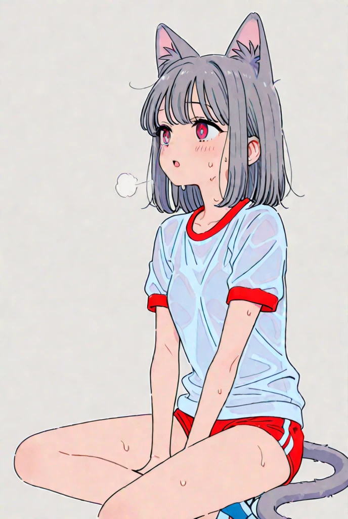 One girl is in the toilet、A dark-haired、Suppress the crotch、red blush、embarrassed from、I'm slow、tiresome、The crotch area is damp、My lower body is wet、Pulling down underwear、unwear、Putting up with、（Girl is peeing：0.5）