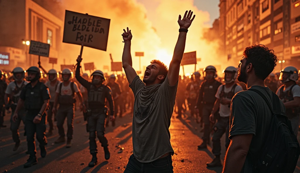 Photo of in the middle" The demonstrators were carrying signs that read I AM POORED IN MY OWN COUNTRY, flames were burning and some of the red and white flags were burning