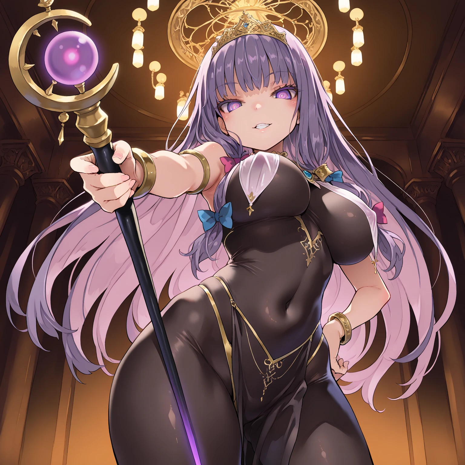 Greek goddess Athena,Extra long purple hair,Purple Eyes,A black hole in the universe,Purple and black black hole