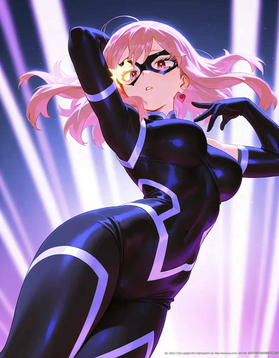 Night city、skyscraper jump、Vibrant poses、Colossal tits、gargantuan butt、spark of light、evil smile、I have a wad of money、rubbersuit、Multiple people、a blond、Pink hair、black hair tattoo on forehead、Tattoo of a heart、Eye highlights are gone、Evil Organizations、Pubic hair shows through