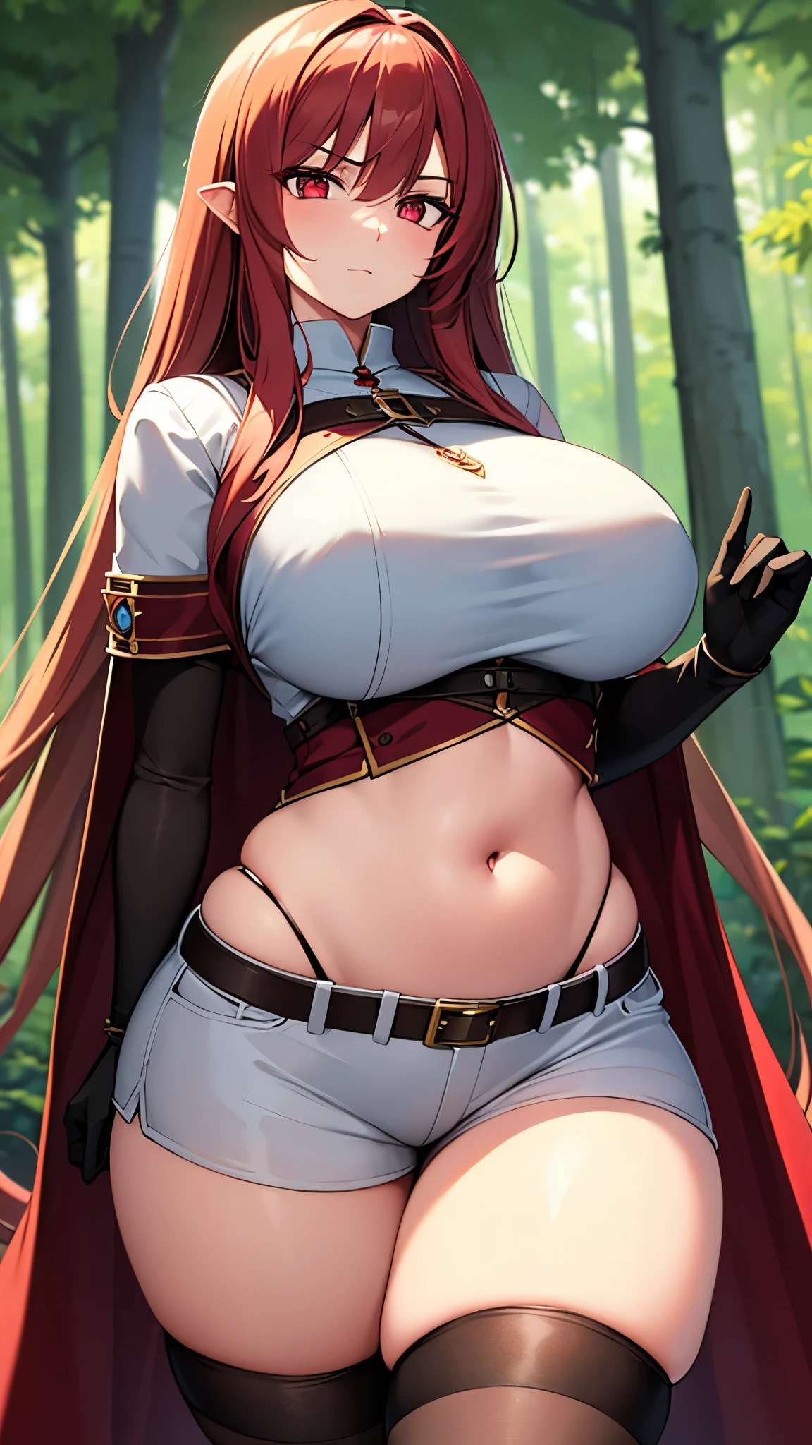(Best quality:1.3), asuna yuuki, light brown hair, large breasts, tight long sleeve, belly, lace panties, sexy, (close shot), smiling, thighs