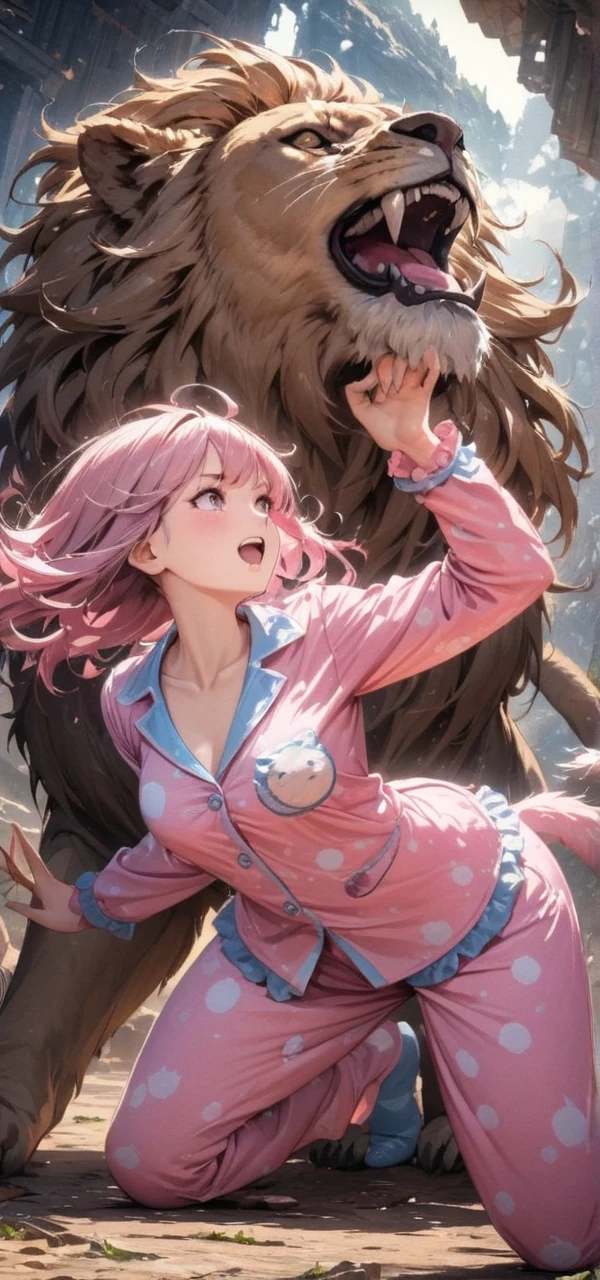 masterpiece, best quality,anime style, 1 girl,(((slender body))), (((small eyes,small breast,breast milk))),(((Jacket, Open your clothes, Open jacket, Blue jacket, Sports Bra,buruma))),(((((a gorilla man grabbing the girl))))),((((cum)))), (beautiful face), (((short hair))), (((straight hair))), ((((pink hair)))),detailed beautiful skin, (perfect hands, perfect anatomy)