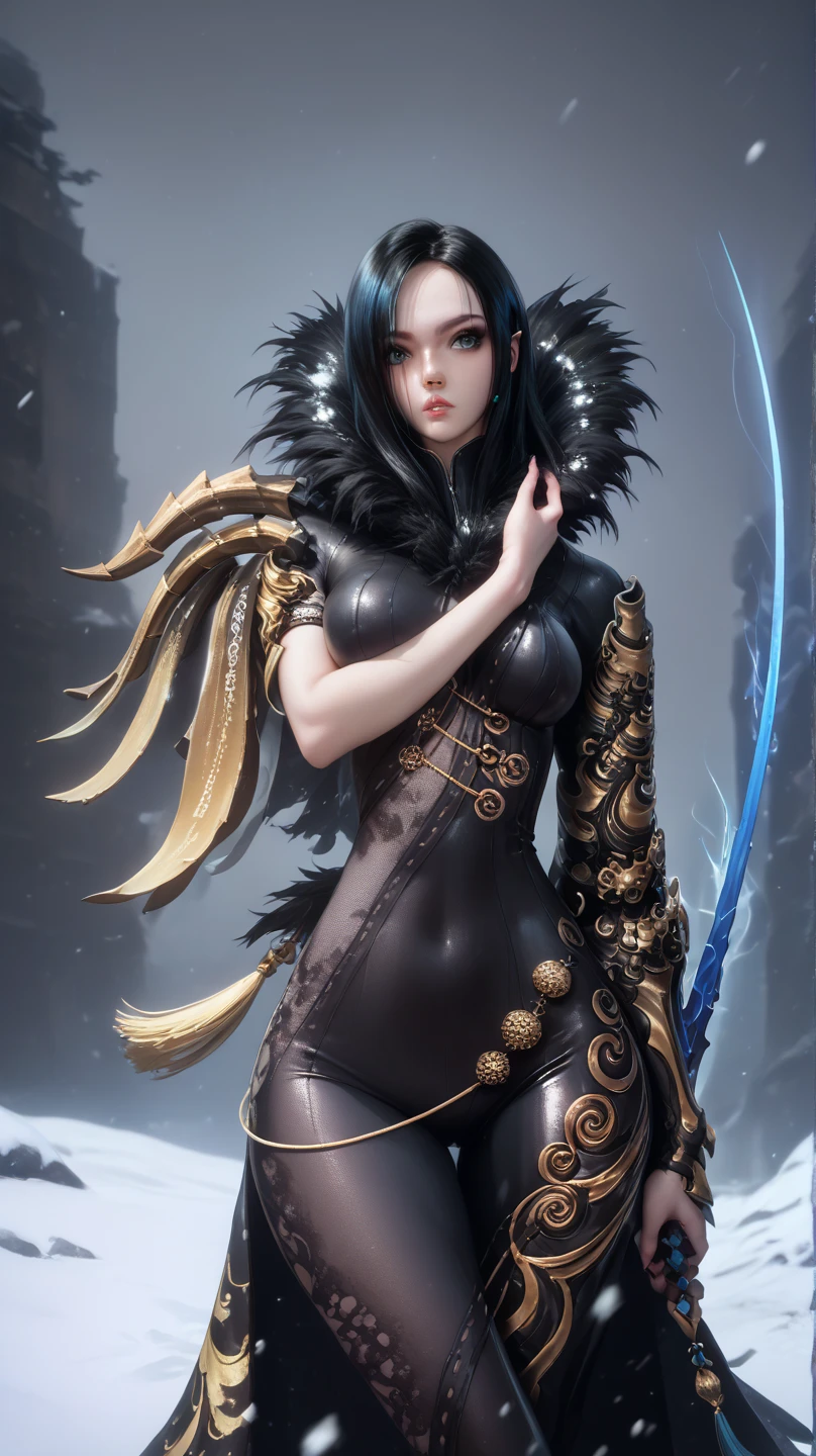Female goddess character with angelic beauty and curly hair, dragons nearby