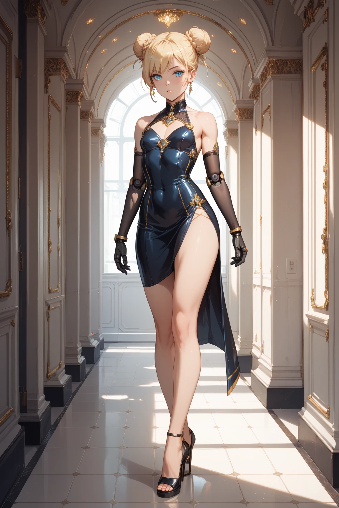 tmasterpiece,best qualtiy,(Very detailed CG unity 8K wallpaper)(best qualtiy),(Most Best Illustration),(Best shadow)Blonde hair, Blue eyes, Long legs