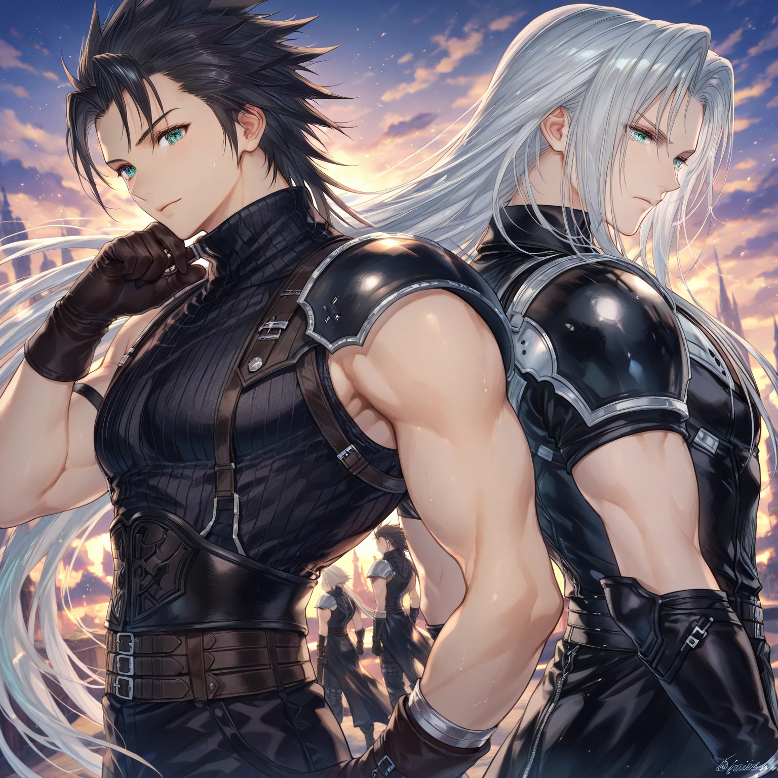 High quality, best quality, high resolution, male, muscular, 2d anime style, topless, like geralt of rivia