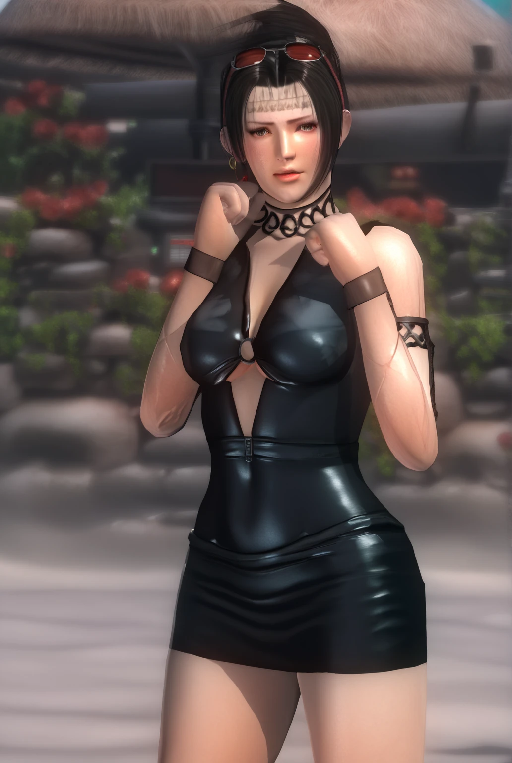 a ninja with long black hair covering their eyes, black lips, highly detailed, cinematic, dark and moody, dramatic lighting, photorealistic, 8k, high quality, intricate details, masterpiece, Green clothes, dark,