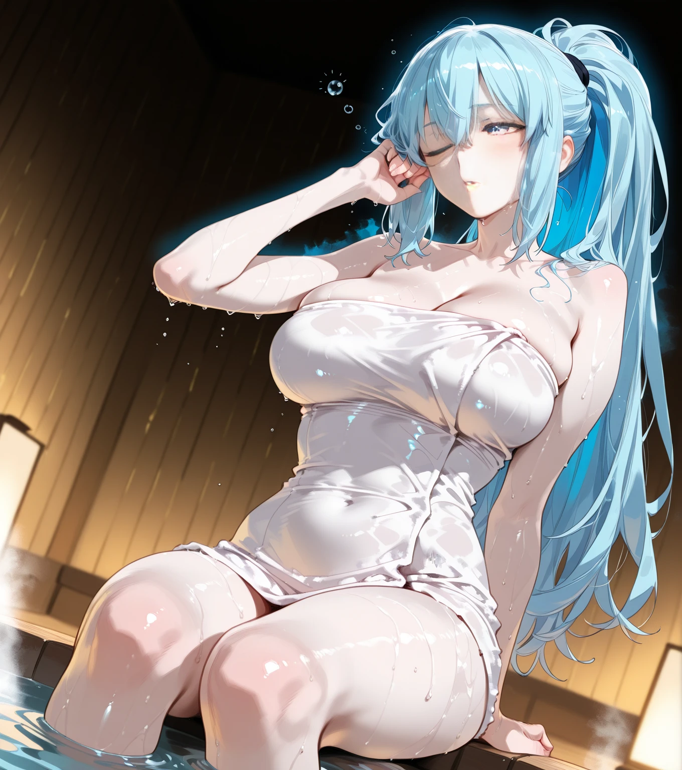 highest quality,wonderful,finely,extremely detailed CG Unity 8K wallpaper, (1 girl, blue eyes), (huge breasts:1.2), (black school swimsuit:1.3), (bare shoulders:1.1), (clavicle:1.1), (semen:1.2), (:1.2),(sperm:1.2), (zettai ryouiki:1.2),(constriction:1.2), (Are squatting:1.2),(Nipples),(Nipples visible), ((cum,sperm,semen)),(((cum on face))),((ejaculation semen)),((ejaculation cum)),(((bukkake))),purple hair,arms up,armpit,locker room,(((cum on body))),(((sukumizu)))