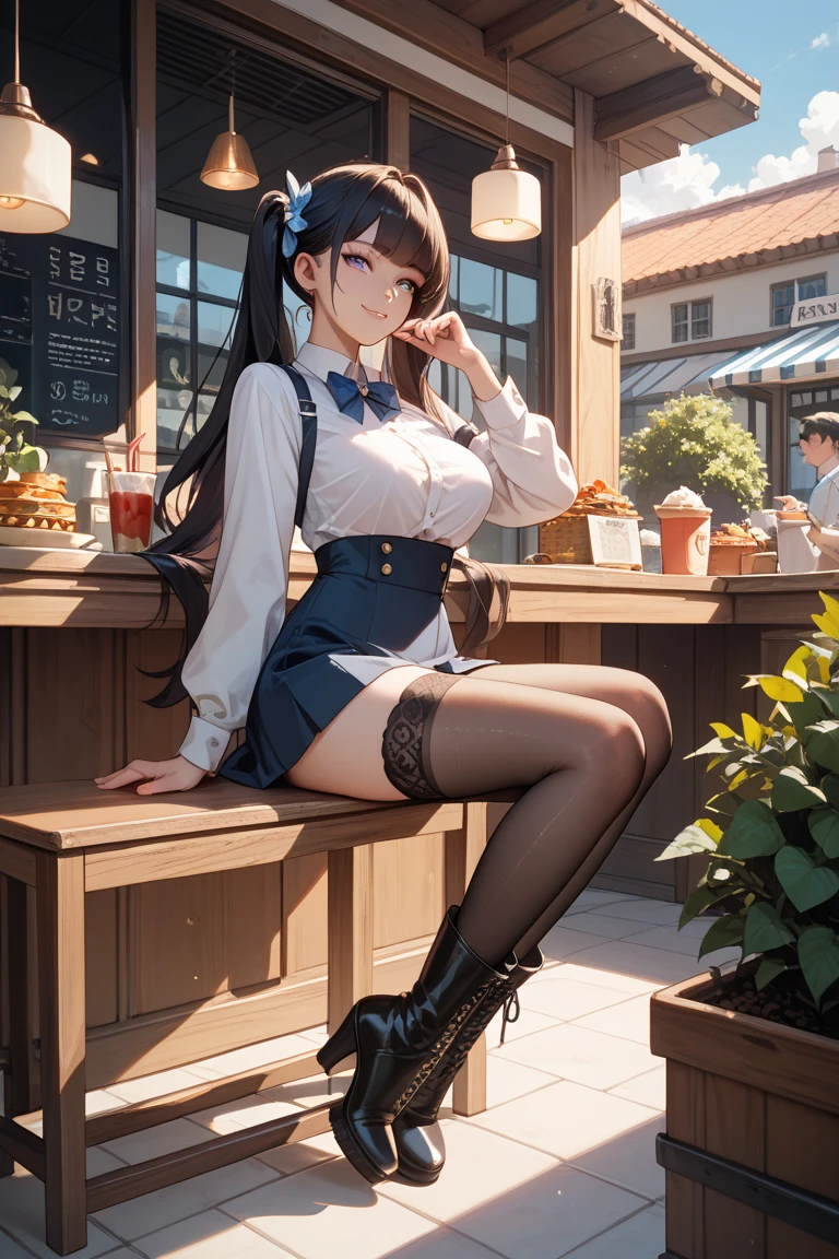 (masterpiece), best quality, ultra-detailed, 1024k UHD wallpaper, ultra-high resolution, depth of field, HDR, (extremely detailed CG 1024k wallpaper), Detailed face, Detailed Clothes, Ultra HD Photo, Perfect Face, 69 friends, sitting on table, in cafe, having fun, yofan name in background