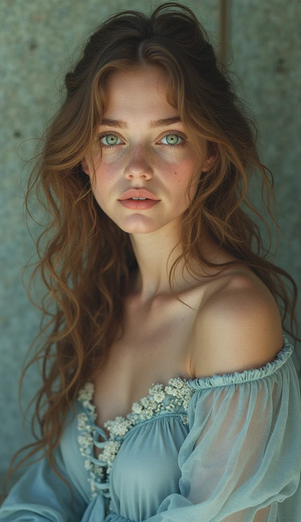 Full body portrait of a charming 18 year old women with curly hay coloured hair, a late 80s look, small freckles, petite figure, beautiful face, captivating dark green eyes, and modest bust size, showcasing her natural beauty, posing in a bedroom, photorealistic, real life, wearing black lingerie