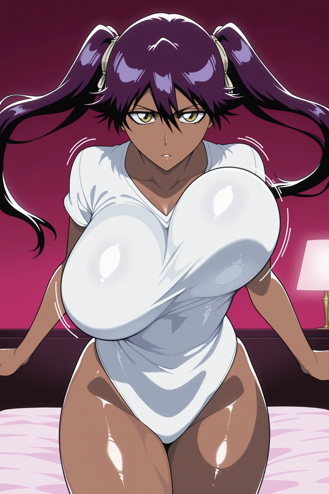 a strong woman with wolf ears and tail, with messy black hair, tanned skin, large breasts, strong body, pubic hair, riding a man cock with a maniac horny face, in a bed background, masterpiece, ultra-detailed, anime art style