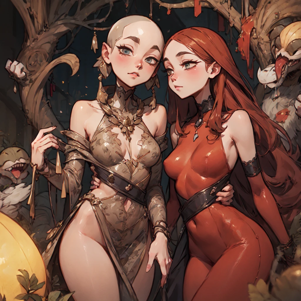 Three headed lust naked with DDDD fake boobs as an arachne with three heads and six legs