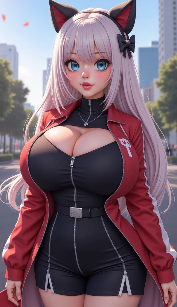 (((of the highest quality: 1.4))),(unparalleled masterpiece ever), (Ultra high definition),(Ultra-realistic 8K CG), offcial art、 (((adult body, accentuated super huge enormously gigantic tits, cleavage showing))), (((1girl in))), ((( very long hair in pigtails ))), Punk girl with a perfect body, school girl uniform school girl skirt and backpack with lots of straps buckles and zippers,Beautiful and well-groomed face,Fancy makeup,Detailed punk fashion,school girl uniform and school girl skirt, (Image from head to thigh),((Platinum white hair )), Harajuku-inspired hooded jacket, Simon Bisley's urban savage style,Detailed street background of school classroom,Clean abs, Complex graphics, dark pink with white stars and gray and white stripeany poisonous tattoos )), piercings,