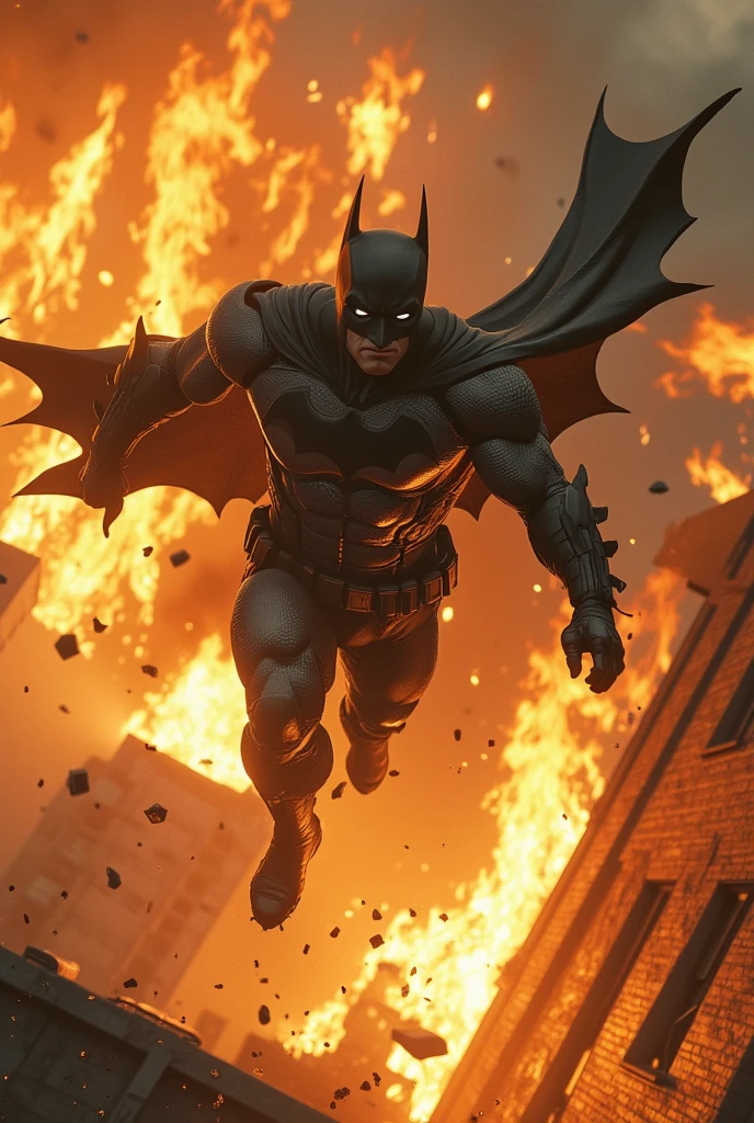 Batman racing against time to prevent a massive explosion set by a madman.,professional,4k,highly detailed,ArtStation,realistic,dramatic lighting,sky,