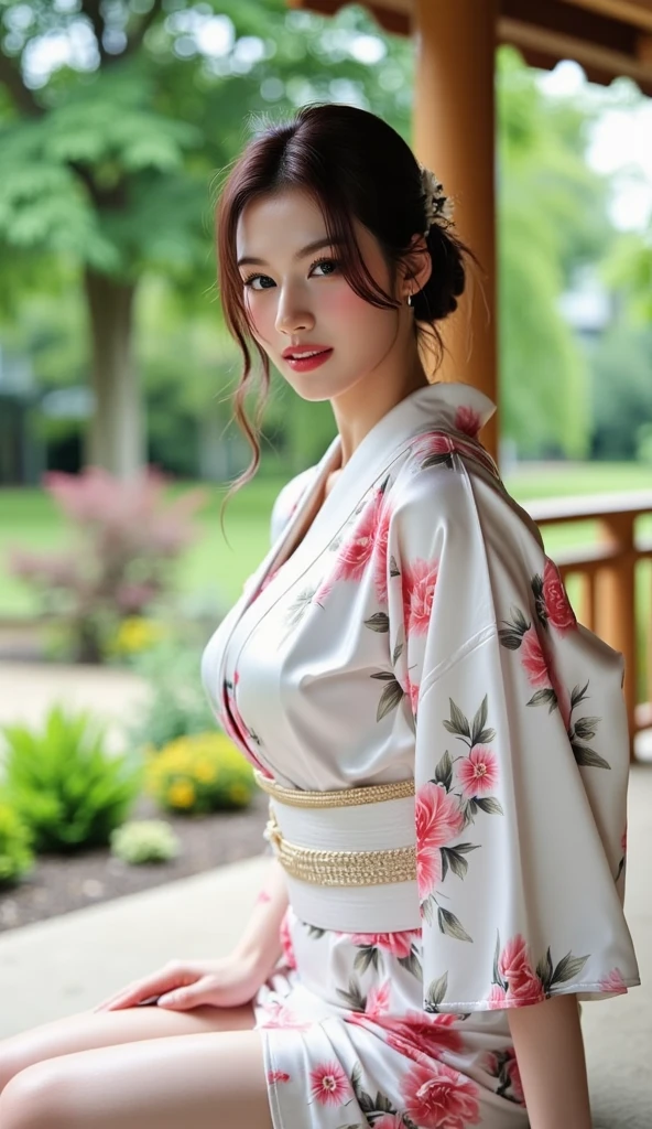 Girl (Masterpiece: 1.4), (8K, Realistic, Raw Photo, Best Quality: 1.4), Japan Person, (1 Girl), Beautiful Face, (Real Face: 1.4), (Caramel Hair, Long Hair: 1.3), Beautiful Hairstyle, Realistic Eyes, Beautiful Detail Eyes, (Real Skin: 1.3), Beautiful Skin, Attractive, Ultra High Resolution, Ultra Realistic, High Definition, Golden Ratio, (Detailed Face: 1.4), (Anna Tanaka), Festival, Yukata, High School Student, NSFW, pose (bend knees and legs open), front
