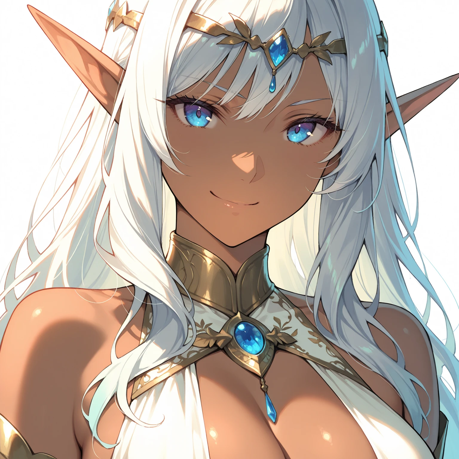 Dark elf
sexy
dark toned skin
white hair