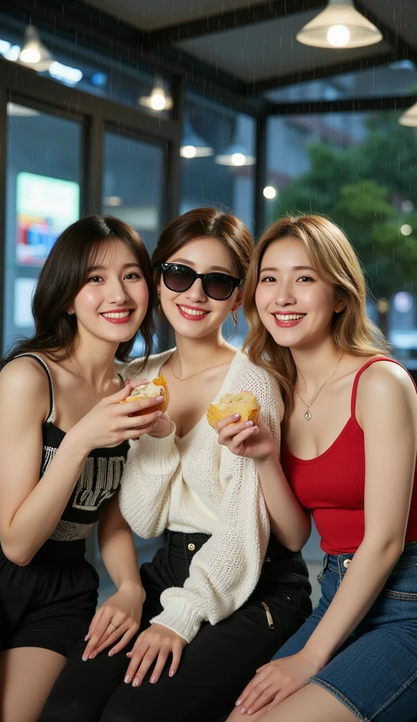((Photorealistic lighting, highest quality, 8k, masterpiece:1.3)), sharp focus:1.2, viewer discretion advised (New South Wales) (New South Wales) (New South Wales):1.2, ((realistic)), ((natural light, highest quality)), model-like figure:1.4, (dark brown hair, chest out:1.2), short hair, setting, backshot, (25 years old:1.3), highly detailed face, detailed eyes, double eyelids, necklace, wristband, eyeliner, colorful bikini, (large), (black dress), (seaside, beach, sandy shore, drinking alcohol)
