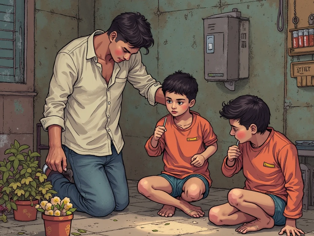 Carlos asked the boy to lie down on the bench horizontally.. Juan, An boy trembling and doubtful, He lay down. Carlos held his hands above his head, while Manuel sat astride him.