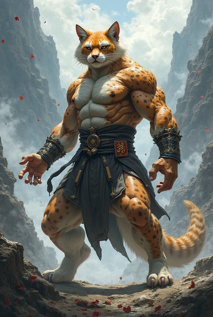 masterpiece, best quality, 8k resolution, Very detailed, hairy，tiger，((long red hair))，muscle，Strong，超大muscle，((Sweating))，(((Purple pupils)))，For the audience，(((Ancient times)))，portrait，(((Shirtless)))，(Highest quality scene)，(((crotch cloth)))，(((grassland)))，(((Vigilant)))，(((Hip bulge)))，(((Ultra clear eyes))，(((long fangs)))，((Solitary))，((whole body))，(((Sunlight)))，(((Standing)))，((Mature))，(((Uncle)))，(((Orange fur)))
