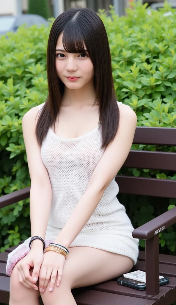 masterpiece, best quality, Surreal, Ultra Detailed, 8k resolution, RAW photos, Clear focus, (A girl in the forest), ((Light grey straight dress:1.1)), sports Shorts,Full body posture, Solitary, Perfect body, Become a, Bangs to eyebrows、Beautiful brown hair、Beautiful and delicate eyes、Brown eyes、Raise an eyebrow、High Nose、Small nostril、Little mouth、Tempting lips、Mouth slightly open、Beautiful breasts、Full body、Oval face, Both eyes, Both eyes皮, Long eyebrows, Long eyelashes, A faint smile, Chest 32 inches,Sent,The face is good, Perfect proportion、Perfect Anatomy、Perfect composition、Beautiful and detailed shadows、beautiful natural light、beautiful detailed glow、Depth of Field,32 inches in the chest,(a charming smile:1), (sexy pose),26 years old, light,White shoes