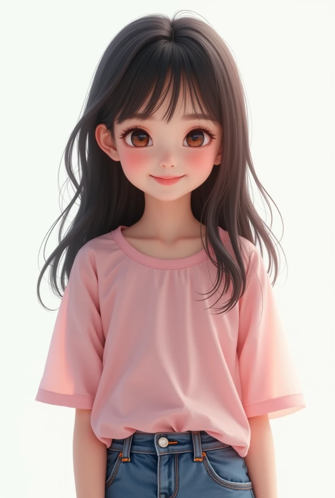 Highest quality、Realistic、、zoom、woman、cute、Light grey eyes、Black Hair、Long straight line、Tanned brown skin、Dark Skin、Pink panties with small character print、Pink panties with small character print、Captivating smile、Flat Chest、。Bust Shot、Low length、Chubby、Shower room、