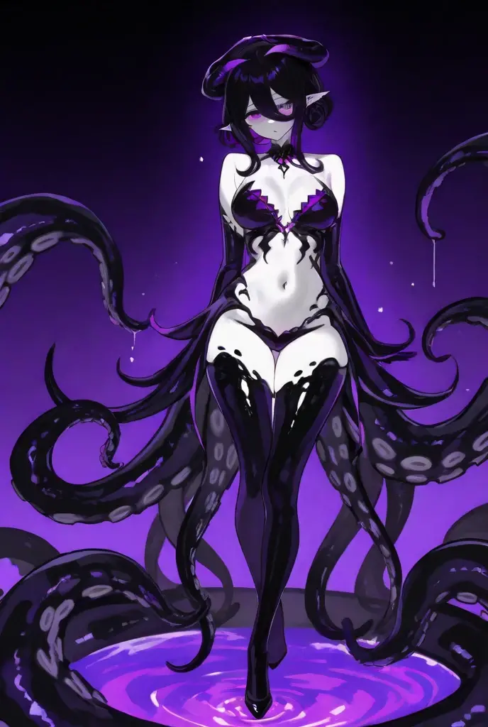 (No humans)、An alien tentacle creature with tentacles branching out from a central body with a single large eye、From below