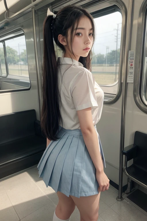 Elementary school AV actress,Show your ass,School uniforms,Young,bangs,(nsfw:1.2),on the train