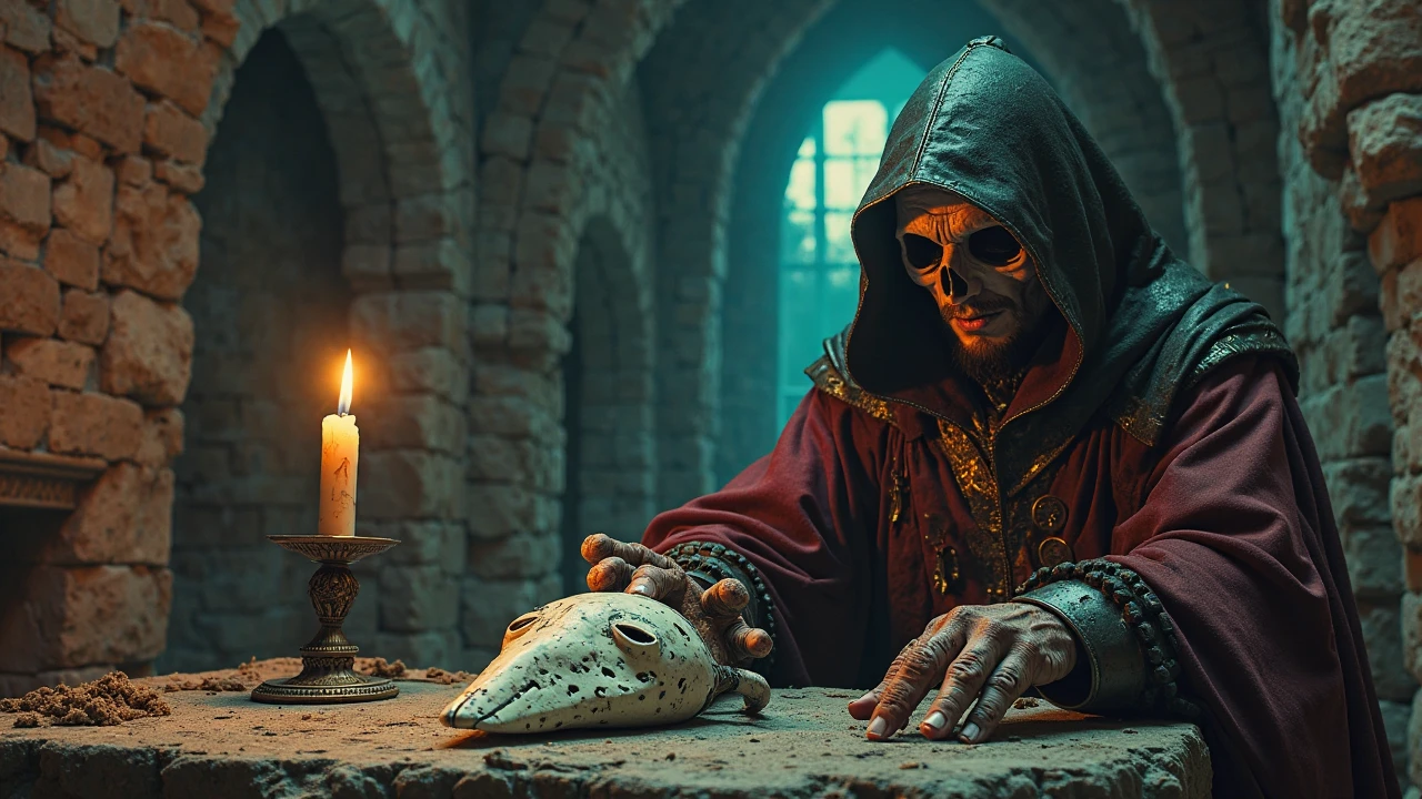 (Grim_Reaper in), (Skeleton_Monster), sits at a table, view the viewer, playing chess, Thinking, Confident demeanor, Masterpiece, Top quality, Best quality, High quality, Ultra-detailed, fire in the background, Vibrant colors, Solo, Extremely detailed