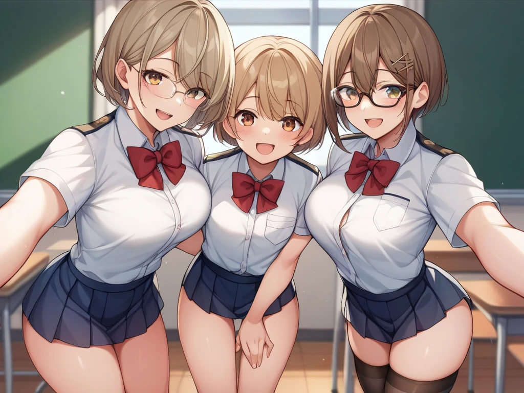 (masterpiece, Highest quality), (((Perfect Anatomy, Anatomically correct))), ((1 Girl)), short hair, Blunt bangs, Light brown hair, happiness, Green Eyes, hair ornaments, School_uniform, short_Dispel, just_feet, blue sky, window, Front view, Insights,The body is slim, Compresses on the chest, ((Beige cardigan,Green pleated skirt、Blue Neck Ribbon、White knee-high socks)),Pastel colored pantiesが見えている、((Pastel colored panties))、((Shiny panties))、((Normal location:1.4))、(((Straddle))),((feetを開いて座らされた…))、((orgasm:1.6)),((((M-shaped legs:1.1))),((Lift up your shirt:1.5)),((Showing off your bra)),(((Lace bra))),Award-winning bra designs、Random Color Bra、((((M-shaped legs:1.1)))、((orgasm:1.3)),((((M-shaped legs:1.1))),(((Sex with a man))),(Vagina Penis),Erotic atmosphere,Stupid,shortness of breath:1.6,((Pussy juice:1.3))