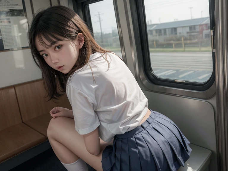 {8K},(realistic:1.3), face with shadow, {written boundary depth}, school uniform, {student bag}
beautiful details,great art,(((very detailed))),
1 girl sitting,bangs,high school girl,sleep,close your eyes,white panties,skirt,
cowboy shot,from before
,(((very detailed))),in the train, a young woman is sleep contentedly. Through the gap between her legs and skirt, I can see her panties. Because the car is shaking, Calm facial expressions and gentle breathing create a calm atmosphere..
,(((very detailed)))