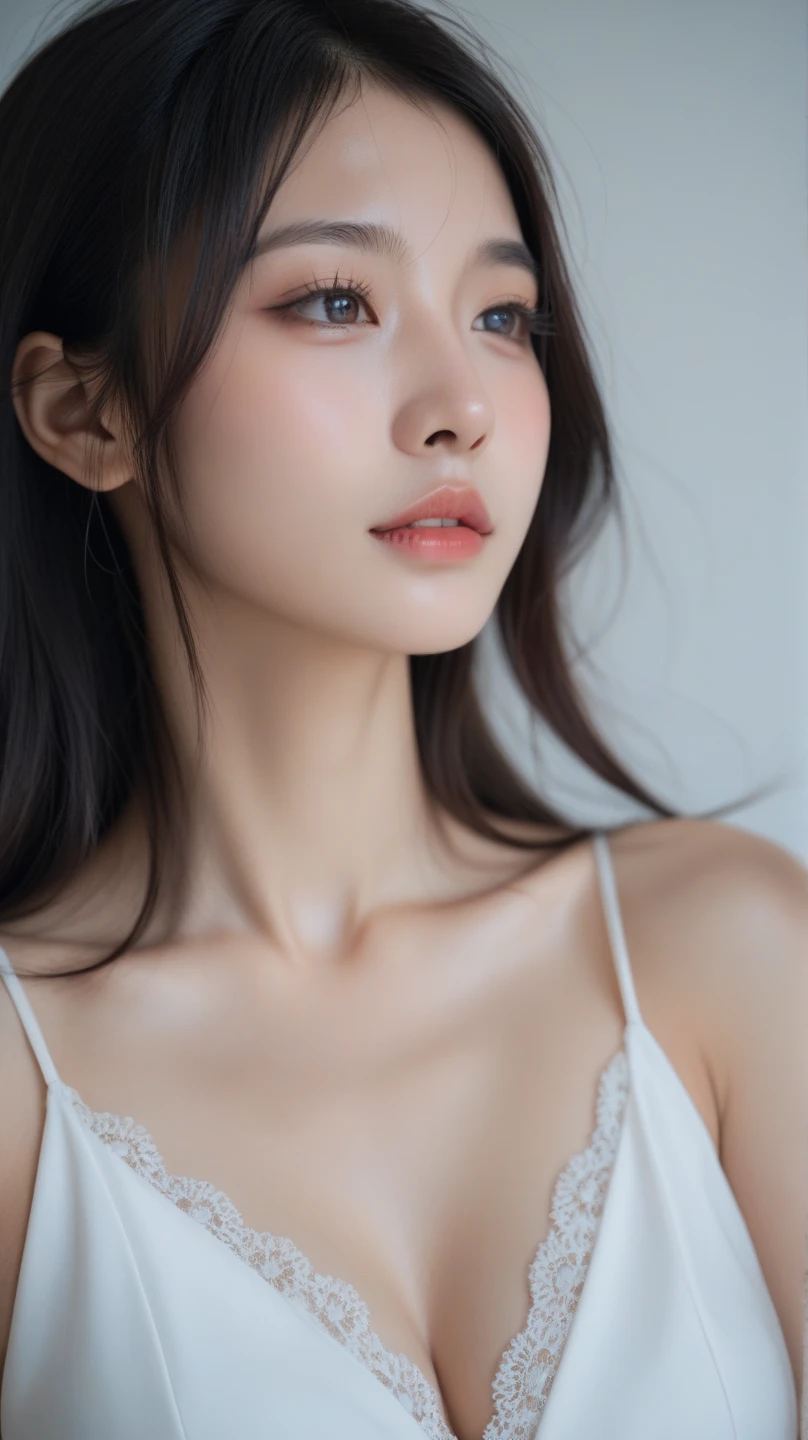 Best quality, masterpiece, ultra high res, (photorealistic:1.4), raw photo, 1girl, offshoulder, in the dark, deep shadow, low key, cold light