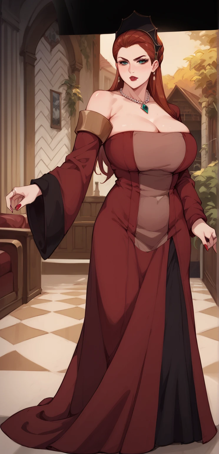 mature girl, elder girl, ponytail, red lips, big breasts, huge breasts, huge breasts, massive breasts, enormous breasts , big thighs, sweats, sexy lace dress, Narrow dress , Intimate part huge , vagina huge, naked