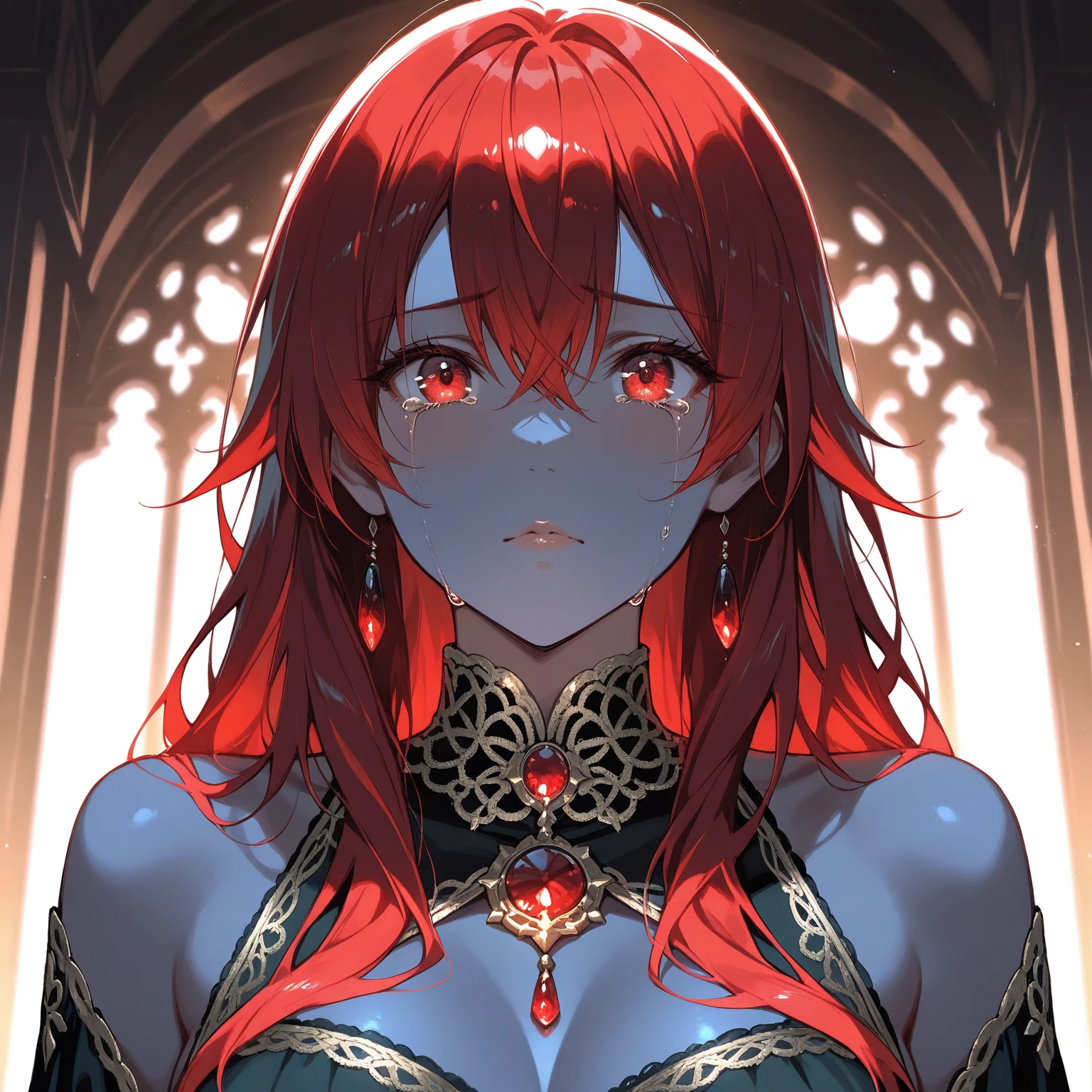 Meisterwerk, best qulaity, An extremely beautiful witch, weibliche Figur, rote Haare, ultradetailliert, sehr detailliertes Gesicht, best qulaity,high-res, extrem detailliert, 1 junge Frau, best qulaity, Illustration, Blick auf den Betrachter, mit Raben, Braided hairstyle with loose strands, Leinwand, Realistisch, echt, Anime, a beautiful woman, hexe, blaue Augen, graue Augen, Feuermagie, Langes lockiges rotes Haar, crystallizes large eyes,Heart-shaped pupils, volle Lippen, clever smile, willensstarker Blick, Braided hairstyle with loose strands, red Hair, rotes Haar, voluminous red hair, graue Augen, blaue Augen, braungebrannt, enchanting smile, best qulaity, liebteizende schwarze Kleidung, Schmuck, mit Raben, ausgefallener prunkvoller Hexenhut, helle Augen, sinnlich aber stilvoll, blaue Augen, Zauberbuch, Braided hairstyle with loose strands