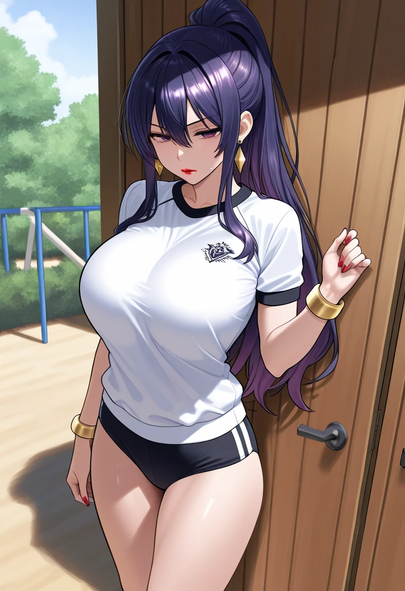 (blur the background:1.5)、(hotel room、bed)、Super detailed illustrations、Super precise expression、masterpiece、highest quality、ultra high resolution、high resolution、(big breasts、Sweat、body fluid、shiny skin:1.3)、(black hair、long hair、Braid、glasses)、(shy face:1.2)、Standing picture、(Cheerleader, heart crop top, mini skirt, bare shoulders, pink skirt,knee socks ),