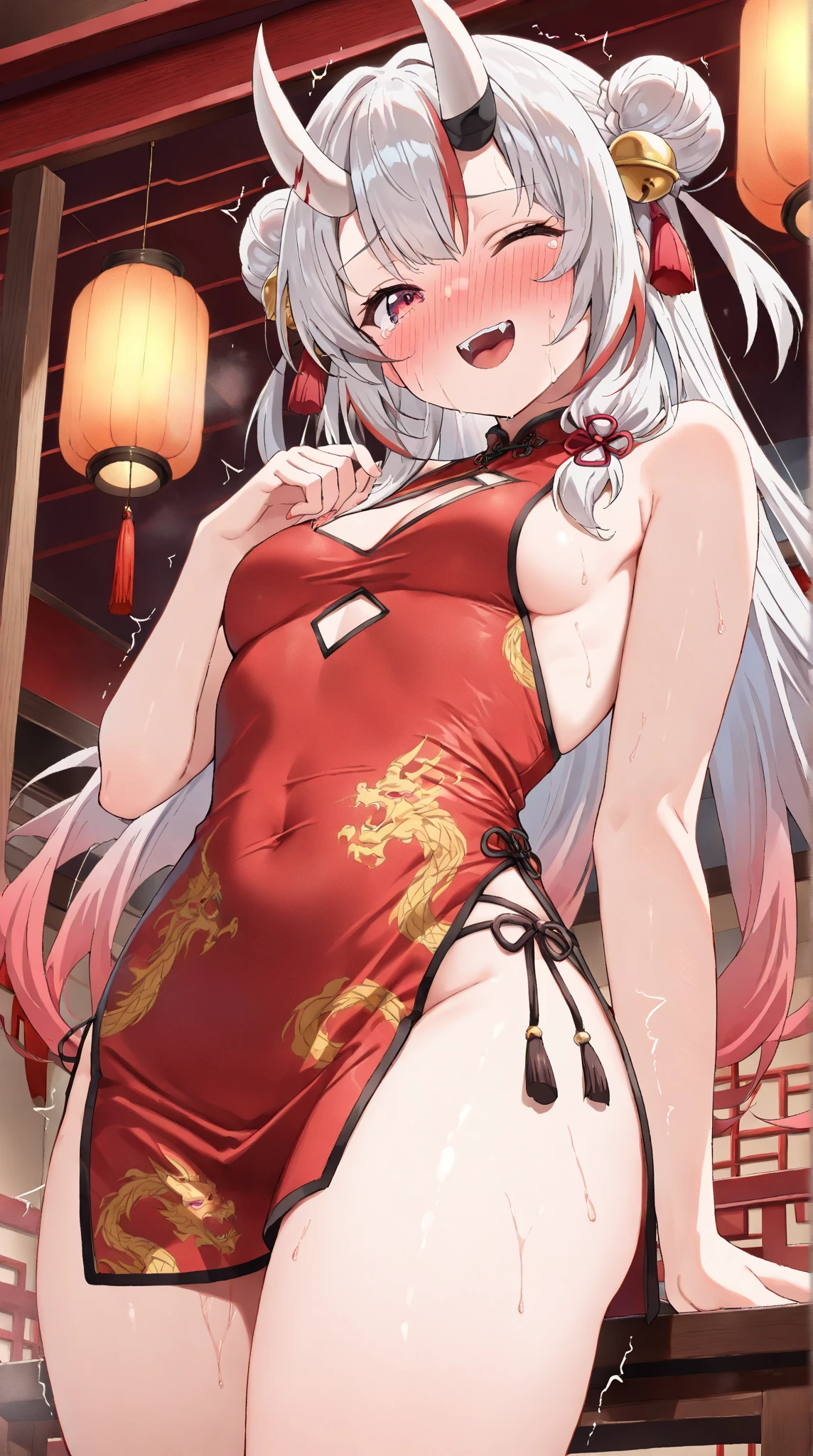 Chinese-style room, girl, red Chinese dress, corner masturbation, squirting　Feels good　Cramp　Ahegao Wet Crotch、Love juice、Sexy、Shaky legs, embarrassing I-balance, drooling