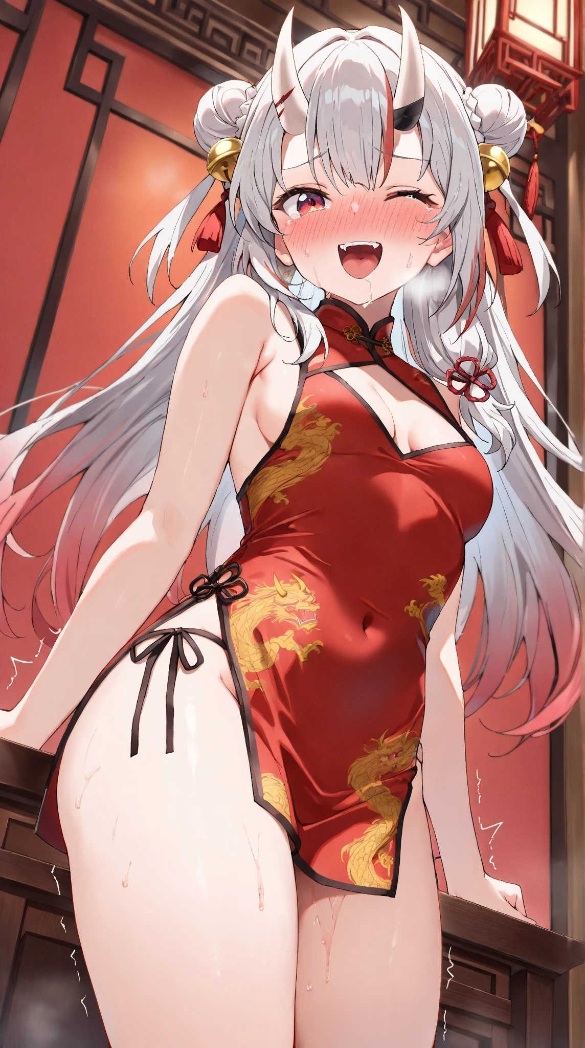 Chinese-style room, girl, red Chinese dress, corner , squirting Feels good Cramp Ahegao Wet Crotch、Love juice、Sexy、Shaky l, embarrassing I-balance, drooling