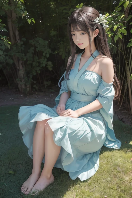 Cute women photos real、A woman in a heart-shaped hole in an ivy leaf wrapped around a thick tree、smile、Medium Aquamarine色のシャツに短パン、Slim body、Long hair with bangs、A small light shines in the hole.、in the forest、Sharp images、High color reproducibility、Attention to detail、live-action、Alluring、Pop and catchy、Colorful and fun atmosphere
