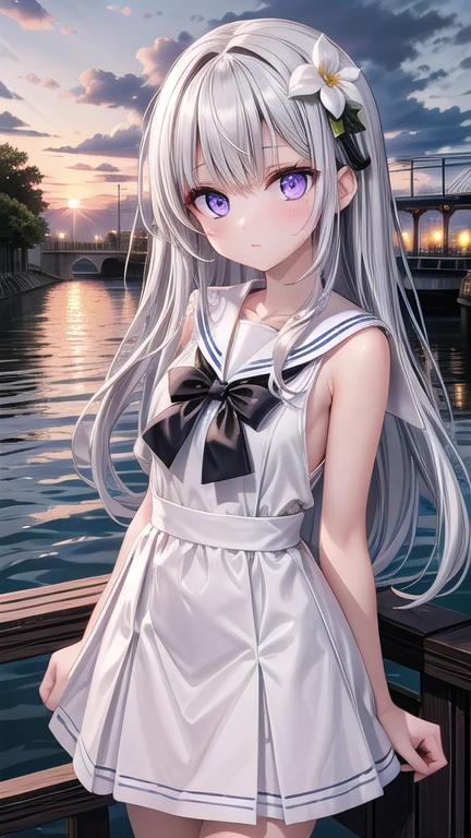 ((((, , Perfect Anatomy, super detailed skin)))), 1 girl, Japanese, 14 years old, White skin, Shiny skin, Large breasts:0.5, Watching the view, (embarrassed:1.2), Beautiful detailed eyes, (Long hair:1.4, Twin-tailed:1.7), a blond, Beautiful collarbone, baby-face, , Breast, Mole under the eyes, ((Navy Uniform, Short sleeves, Navy pleated skirt, Sailor collar, Extremely sexy, , White panties, thong, Crotch, Seductive thighs, Camel toe)), (Beautiful scenery), evening, , (Park), Standing, skirt lift by yourself, (8K, top-quality, ​masterpiece:1.2, Extremely detailed, , ), (Photorealistic), Beautiful illustration, Cinematic lighting,